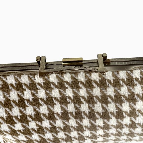 Jones New York Houndstooth Clutch Preppy Classic Core Handbag Tan Leather Strap - Picture 6 of 10